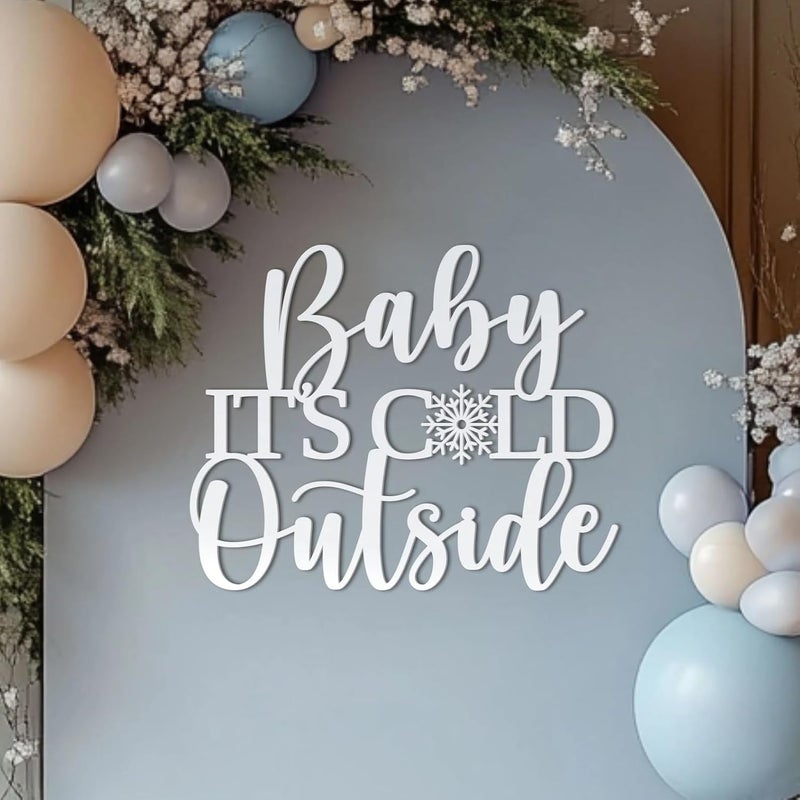 QPARTYFIRE Baby It's Cold Outside Sign for Backdrop,Wooden Baby Shower Sign for Winter Wall Decoration for Gender Reveal Birthday Christmas Party Decorations Supplies(17inch*11.7inch) - Image 1